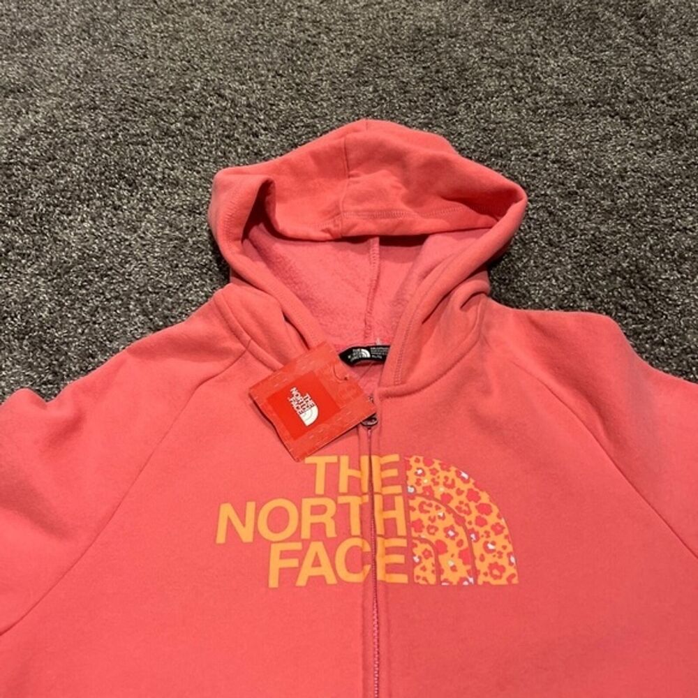 North Face Pink Logo Full-Zip Hoodie Girl's XL Cotton Pocket Outdoors Climb Camp